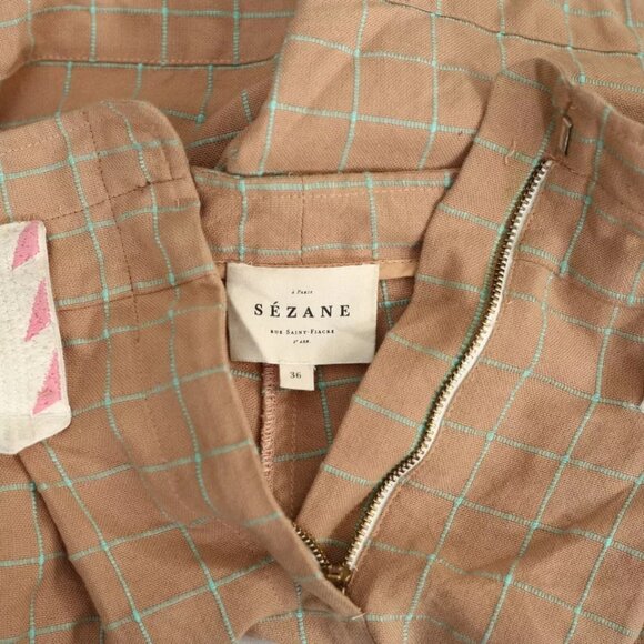 Sezane Plaid & Check Embroidered Shorts Pull-On High Waisted Cotton S-36 273572 - Picture 5 of 5